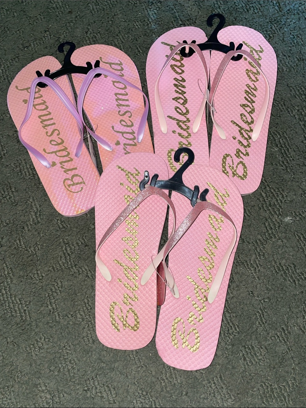 Pink "Bridesmaid" Flip Flops with Gold Script - 3 Pack -